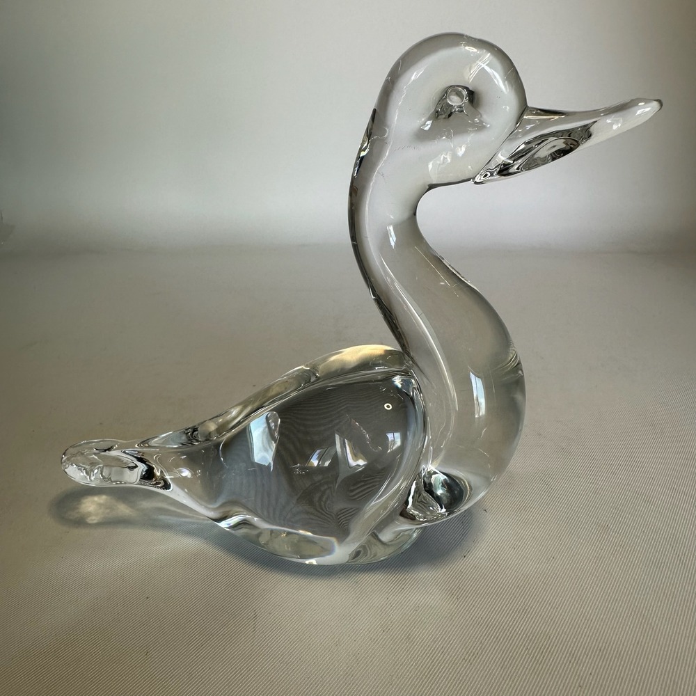 Vintage Murano Style Hand-Blown Clear Art Glass Duck Figurine Mid-Century Modern